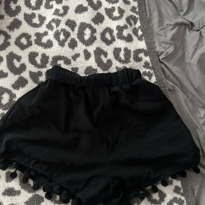 Women's Black Pom-Pom Trim Shorts
